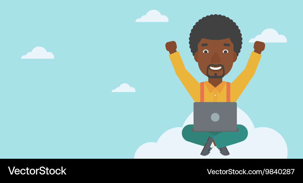 Man on cloud with laptop Royalty Free Vector Image