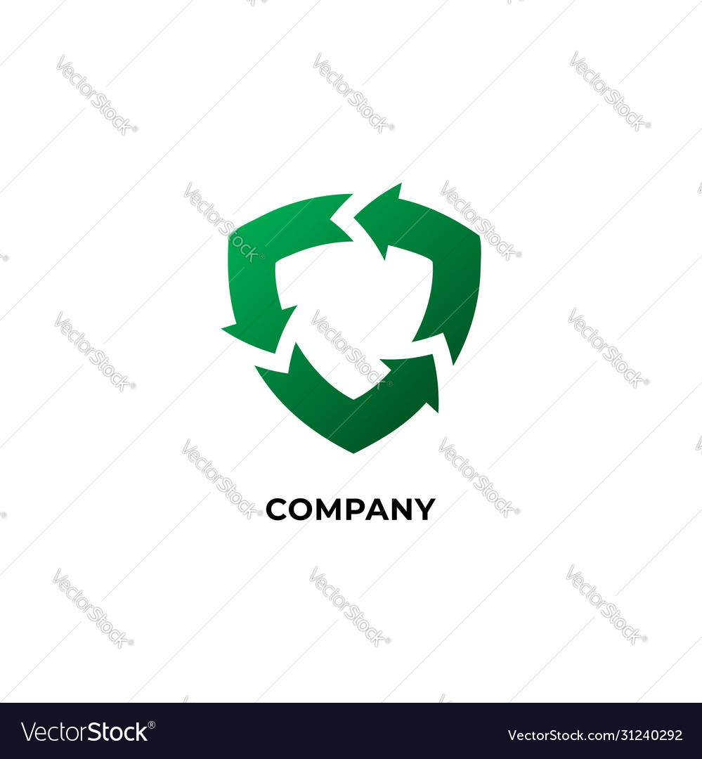 Abstract shield sign green arrow cycle logo Vector Image