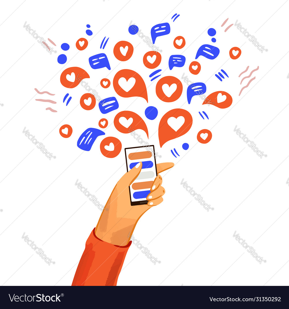 Hand with phone cartoon Royalty Free Vector Image