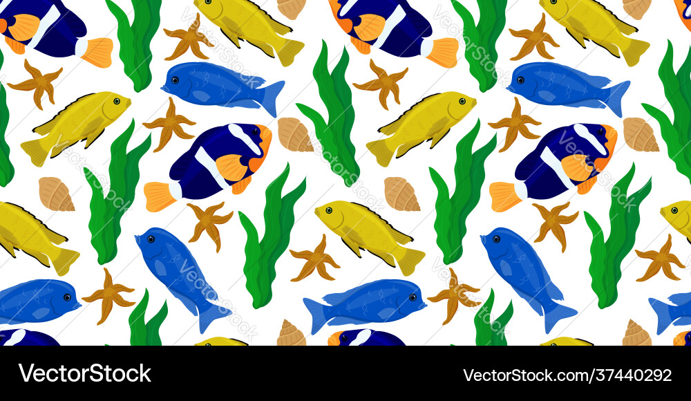 Seamless background with tropical fish underwater Vector Image