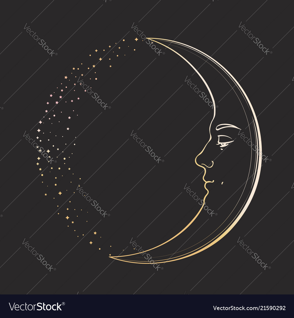 Waxing crescent moon with a face handsome young Vector Image