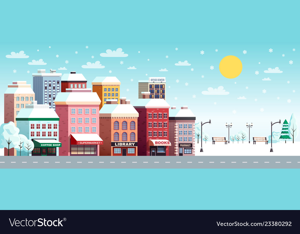 Winter City Horizontal Banner Royalty Free Vector Image