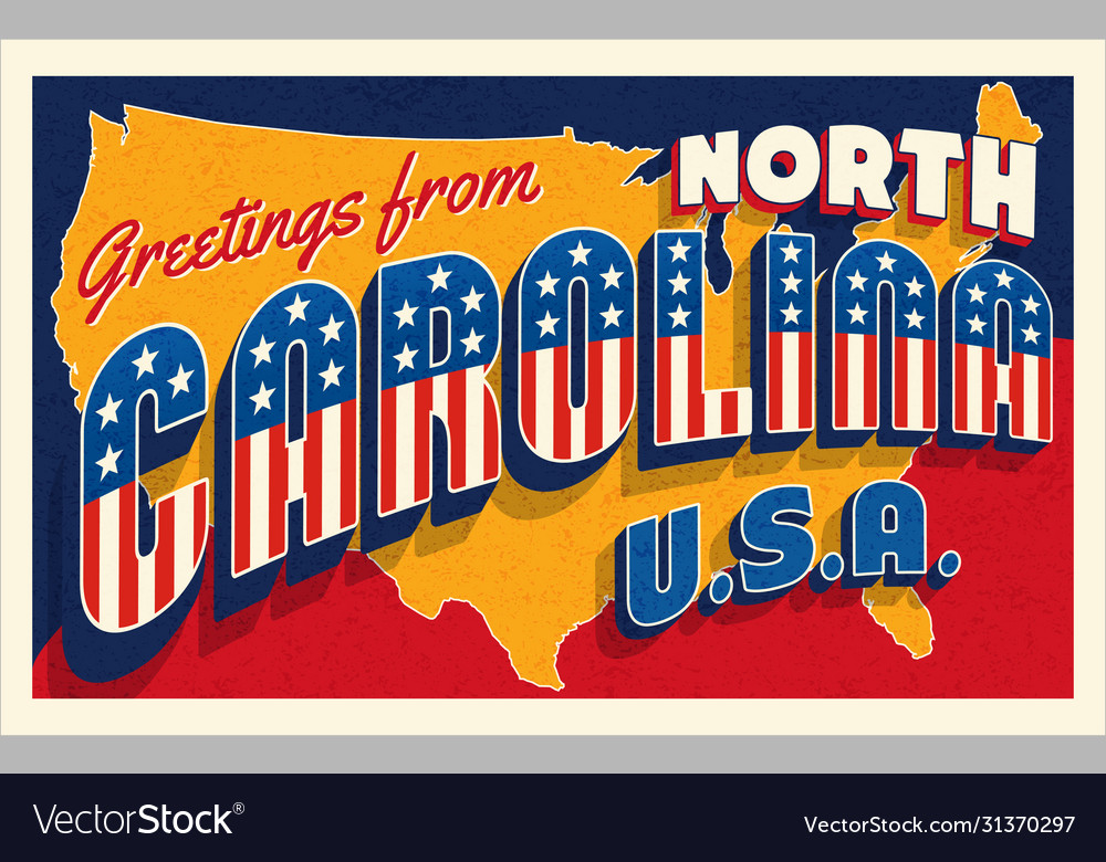 North carolina july 4th retro postcard Royalty Free Vector