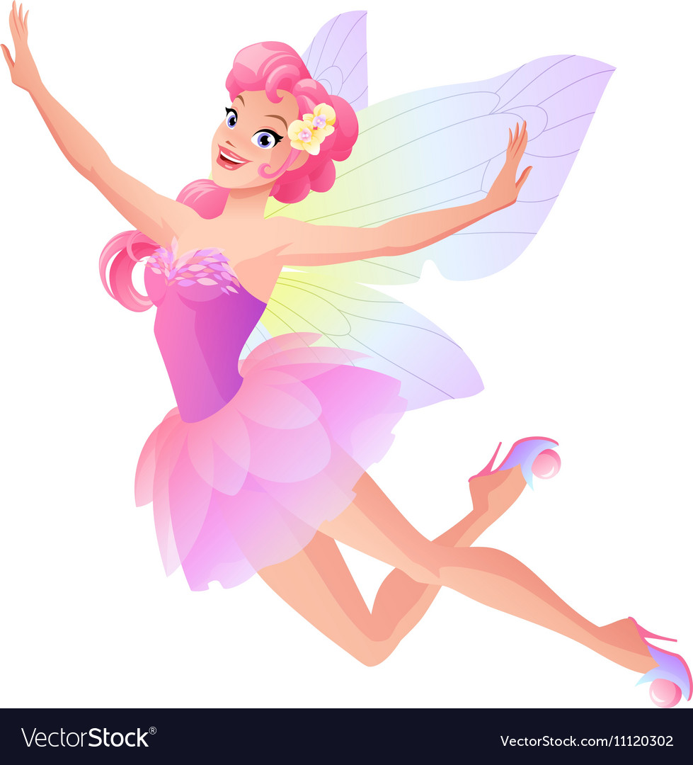 Cute flying fairy in pink petal dress with Vector Image