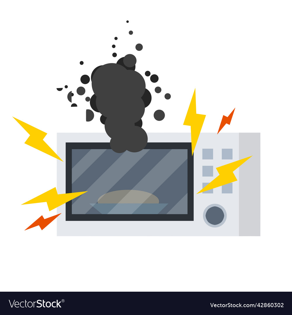 Microwaves on fire repair and breakdown Royalty Free Vector
