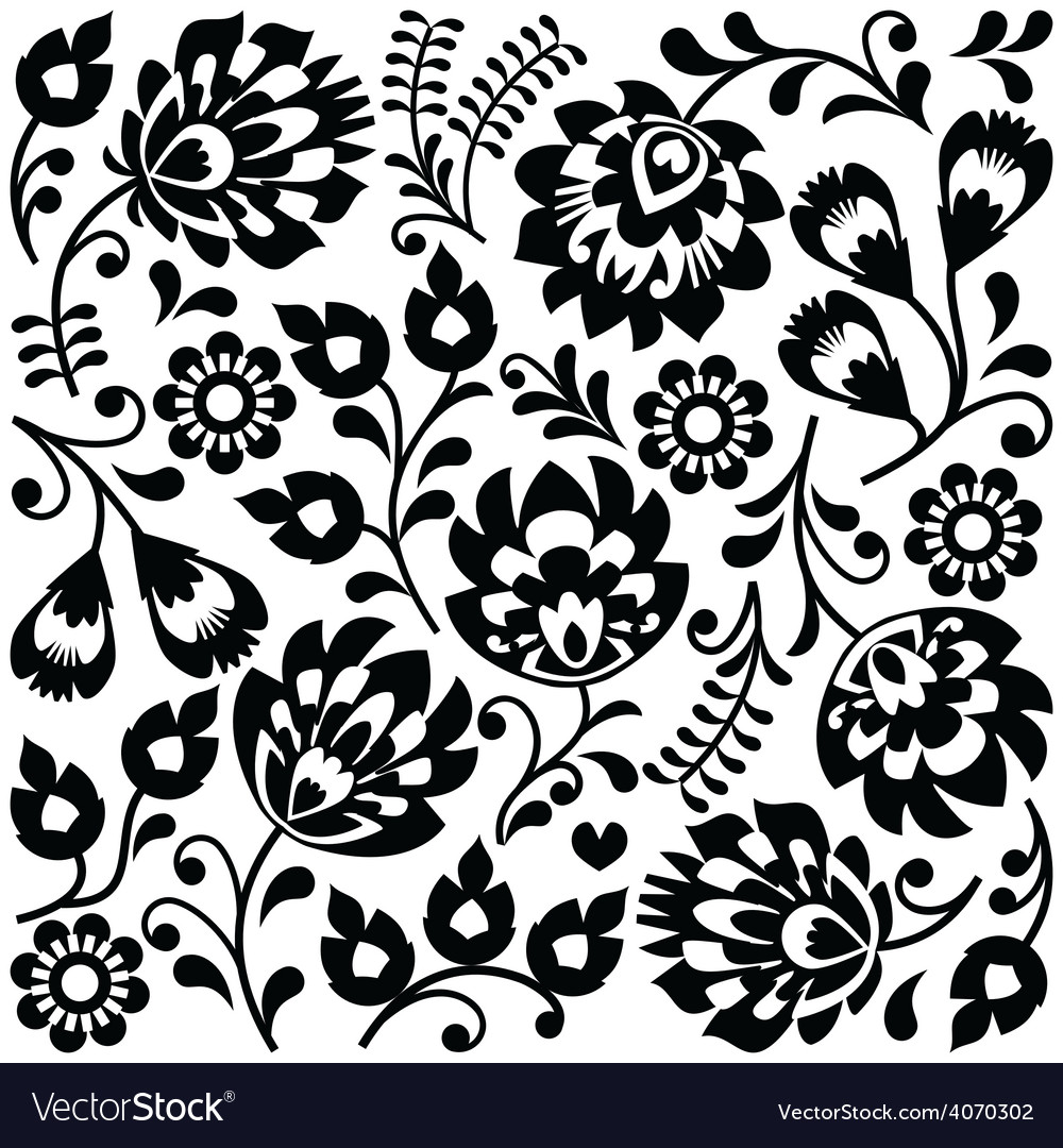 Polish folk art black pattern - wzory lowickie Vector Image