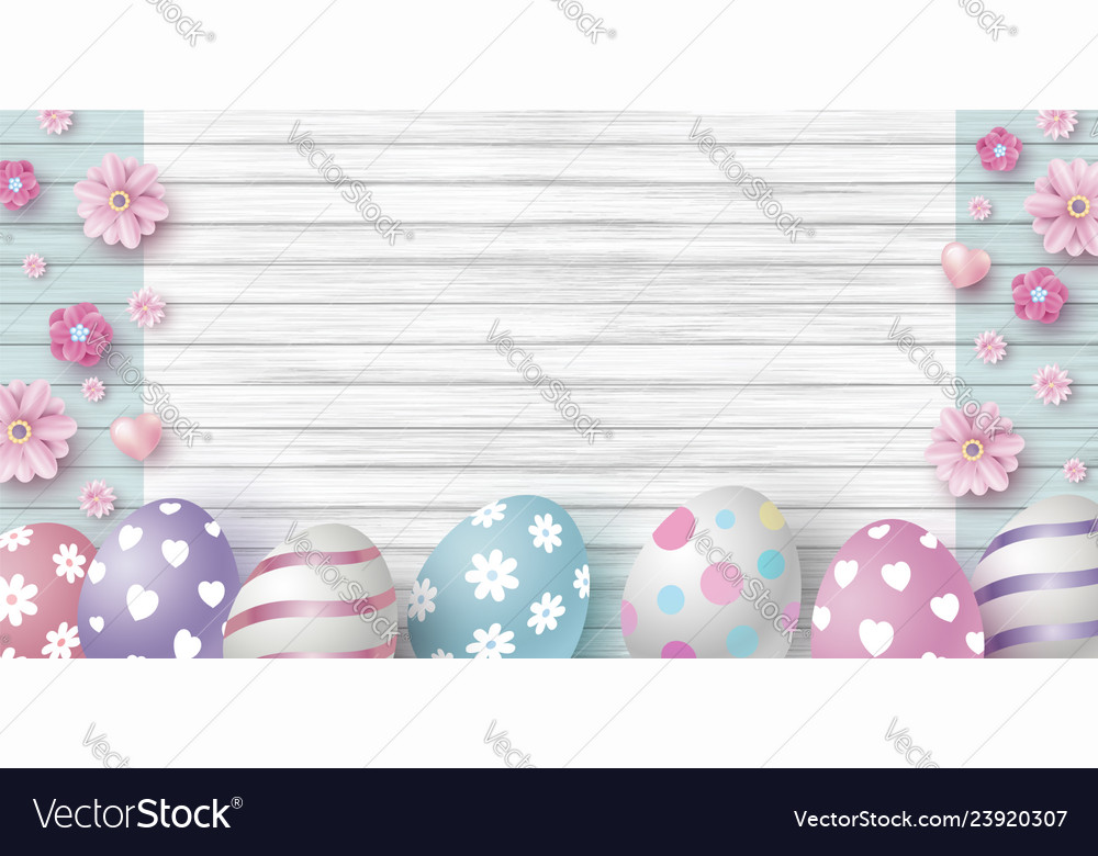 Easter day design of eggs and flowers vector image Easter day design of eggs and flowers