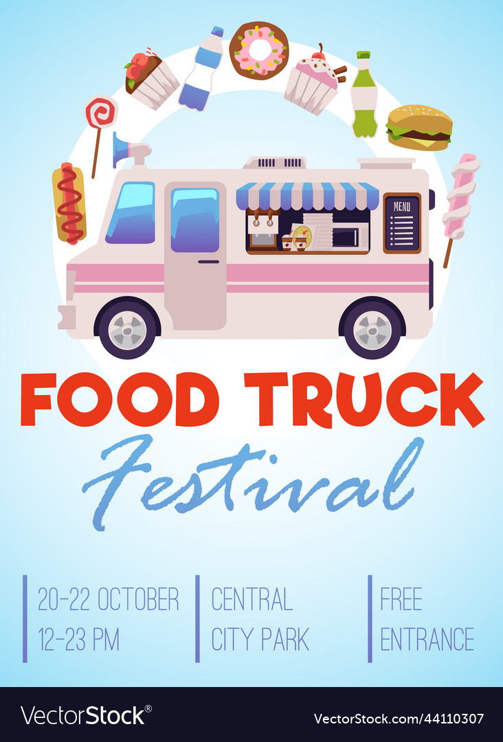 Food truck festival invitation poster flat Vector Image