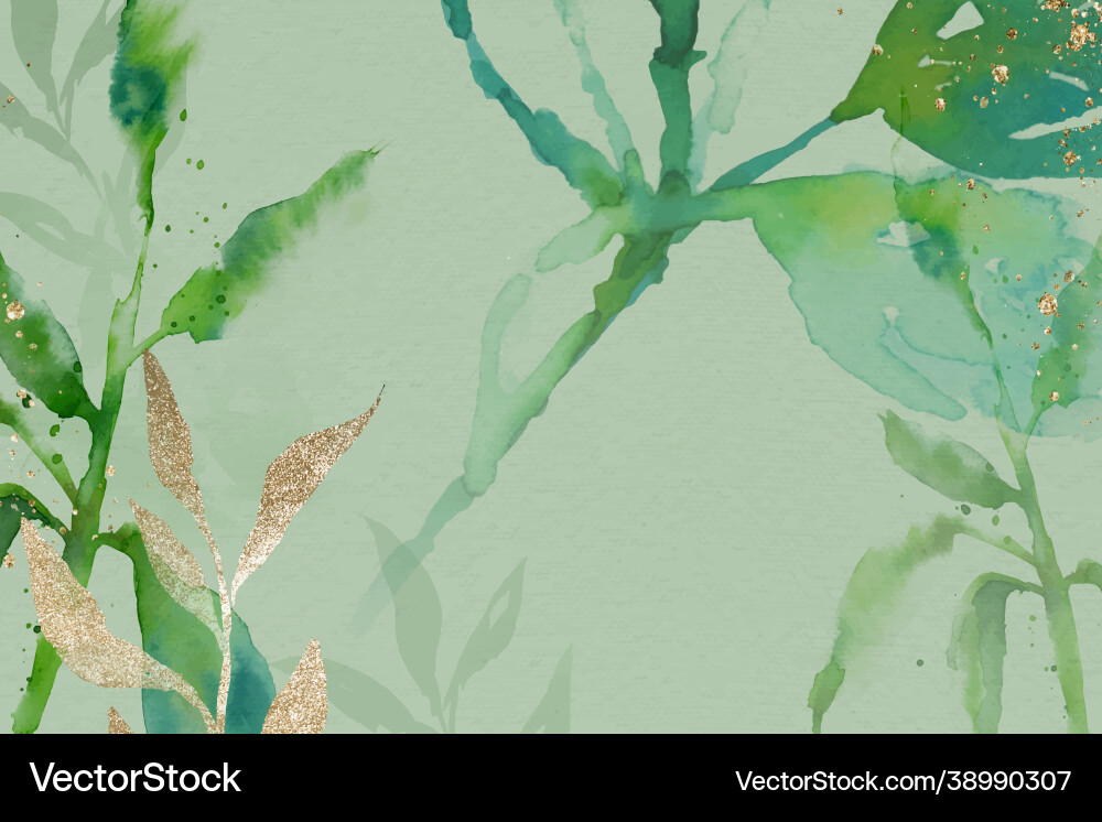 Green watercolor leaf background aesthetic spring Vector Image
