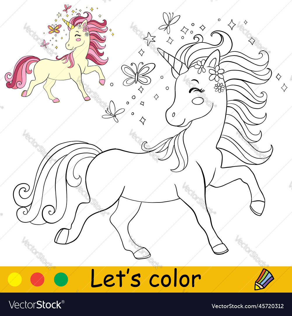 Kids coloring cartoon unicorn character Royalty Free Vector