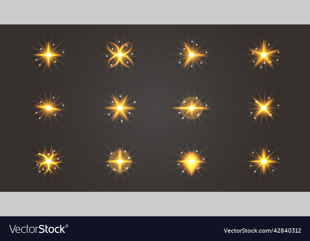 Realistic burst of light collection Royalty Free Vector