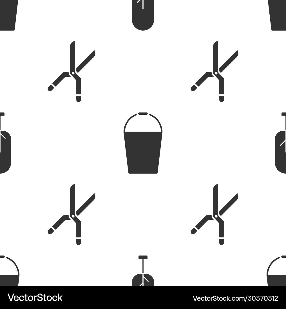 Set tree bucket and gardening handmade scissors Vector Image