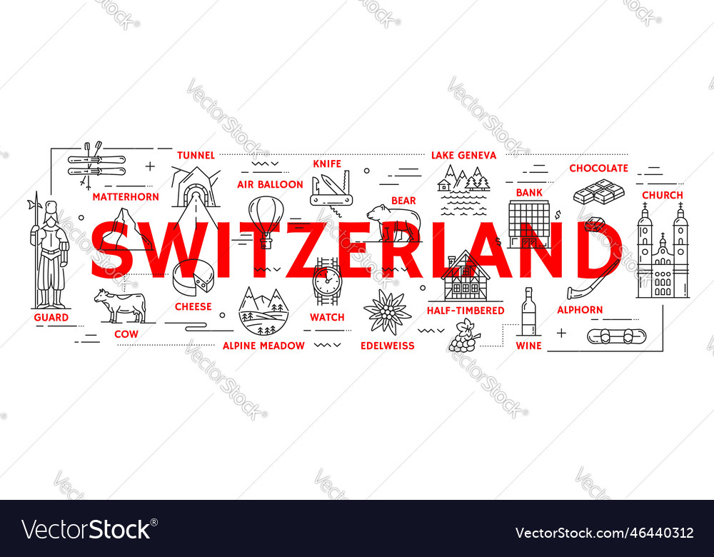 Switzerland Travel Landmark Culture History Icon Vector Image Switzerland Travel Landmark Culture History Icon Vector Image