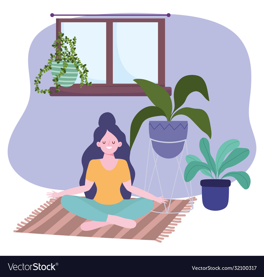 Stay at home girl in meditation yoga pose self Vector Image