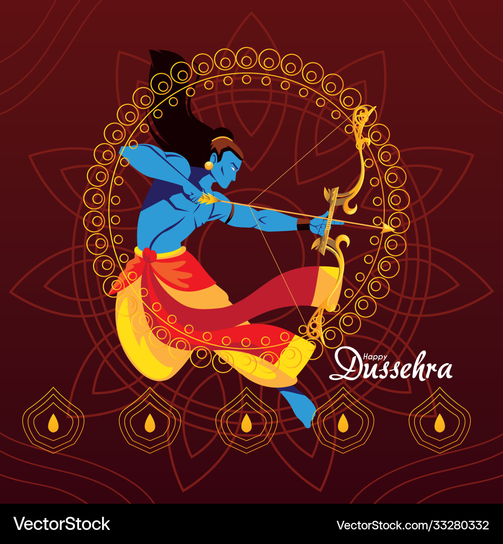 Lord ram cartoon with bow and arrow in front Vector Image