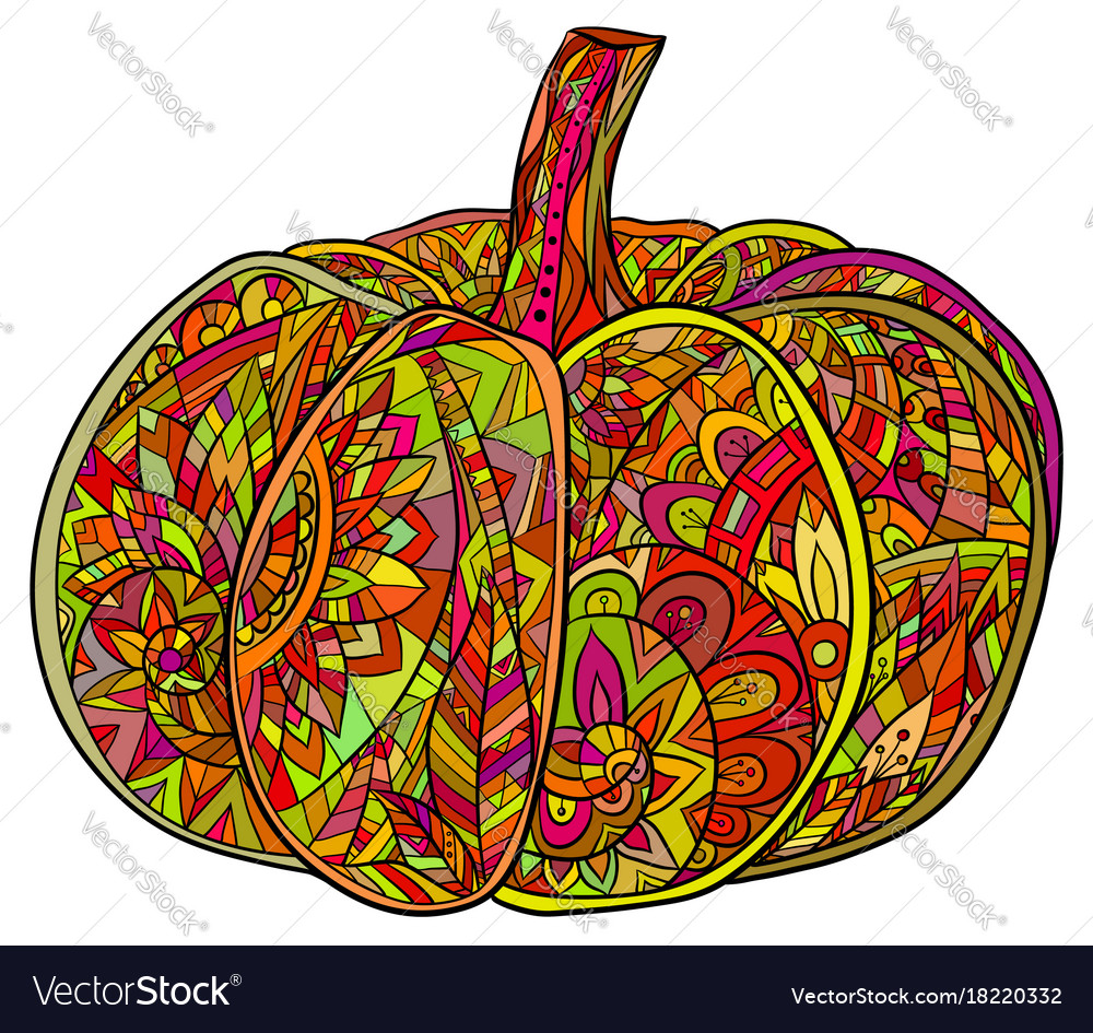 Pop art doodle of pumpkin with a boho Royalty Free Vector