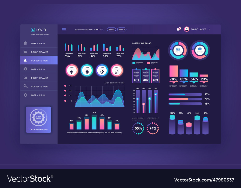 Dashboard ui admin panel design template Vector Image