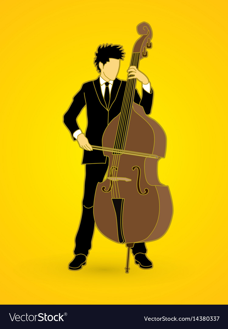 Double bass player a man play Royalty Free Vector Image