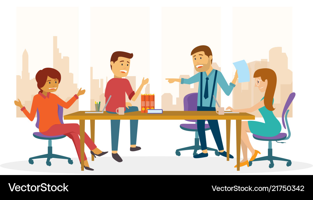 A team gathering for a discussion at office Vector Image