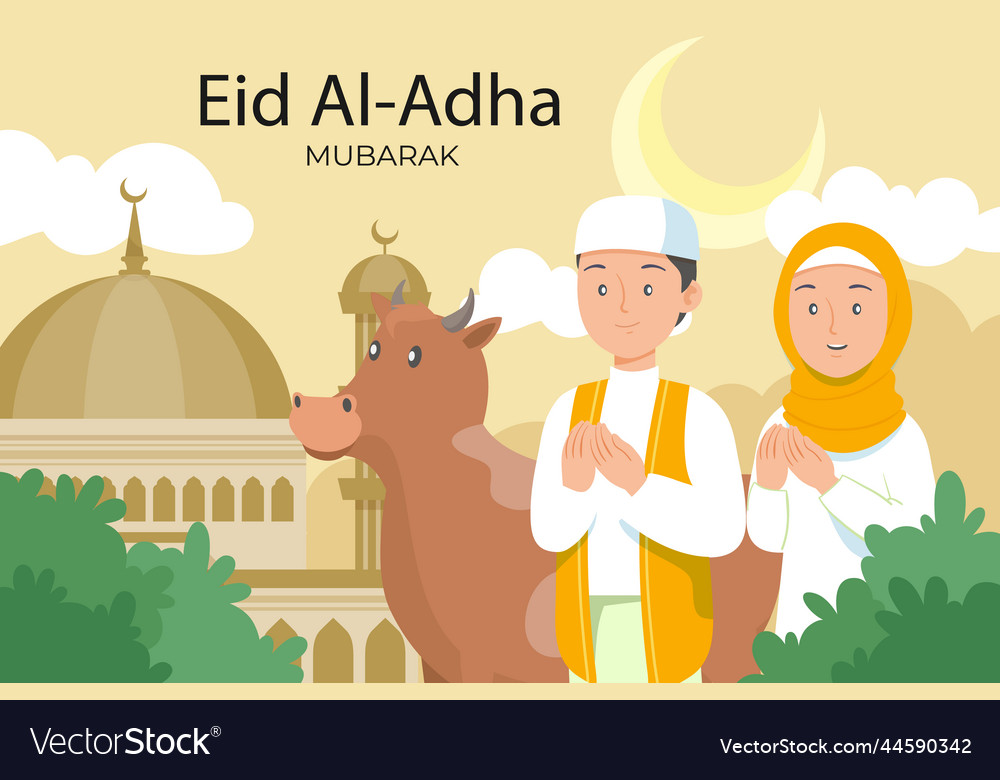 Flat eid al adha background with people praying Vector Image