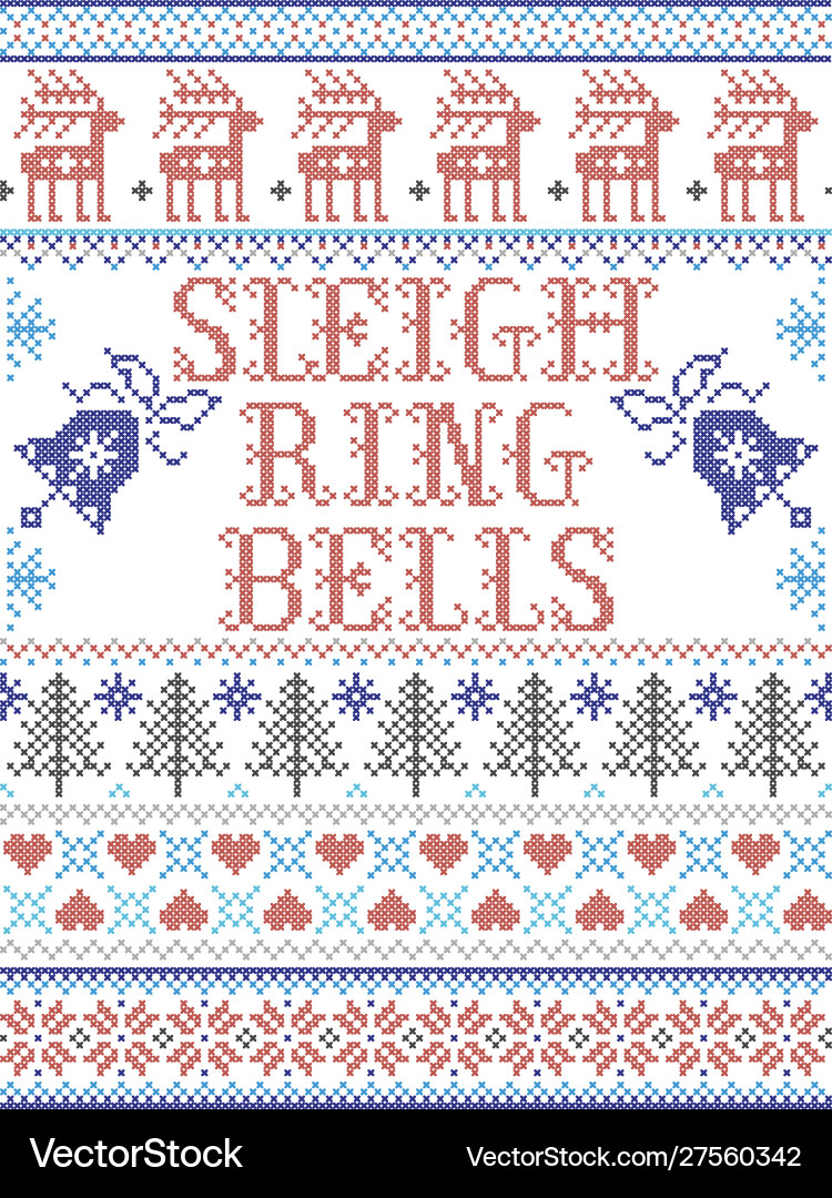 Sleigh Bell Ring Christmas Nordic Pattern Vector Image