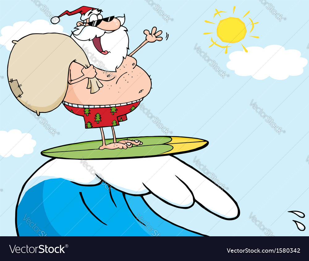 Surfing santa cartoon Royalty Free Vector Image