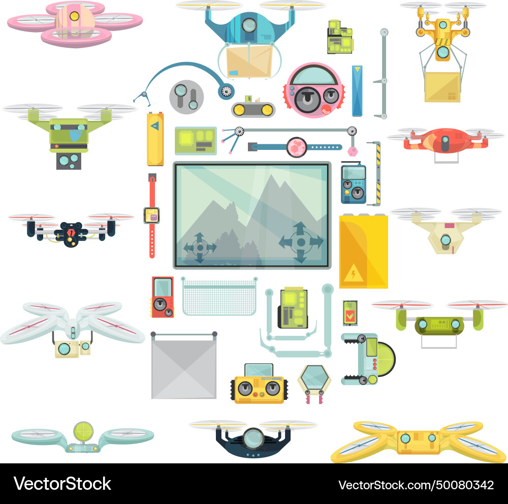 Using drones group set Royalty Free Vector Image