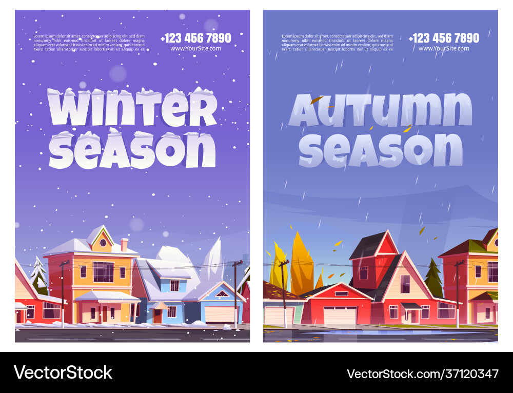Autumn and winter seasons posters Royalty Free Vector Image
