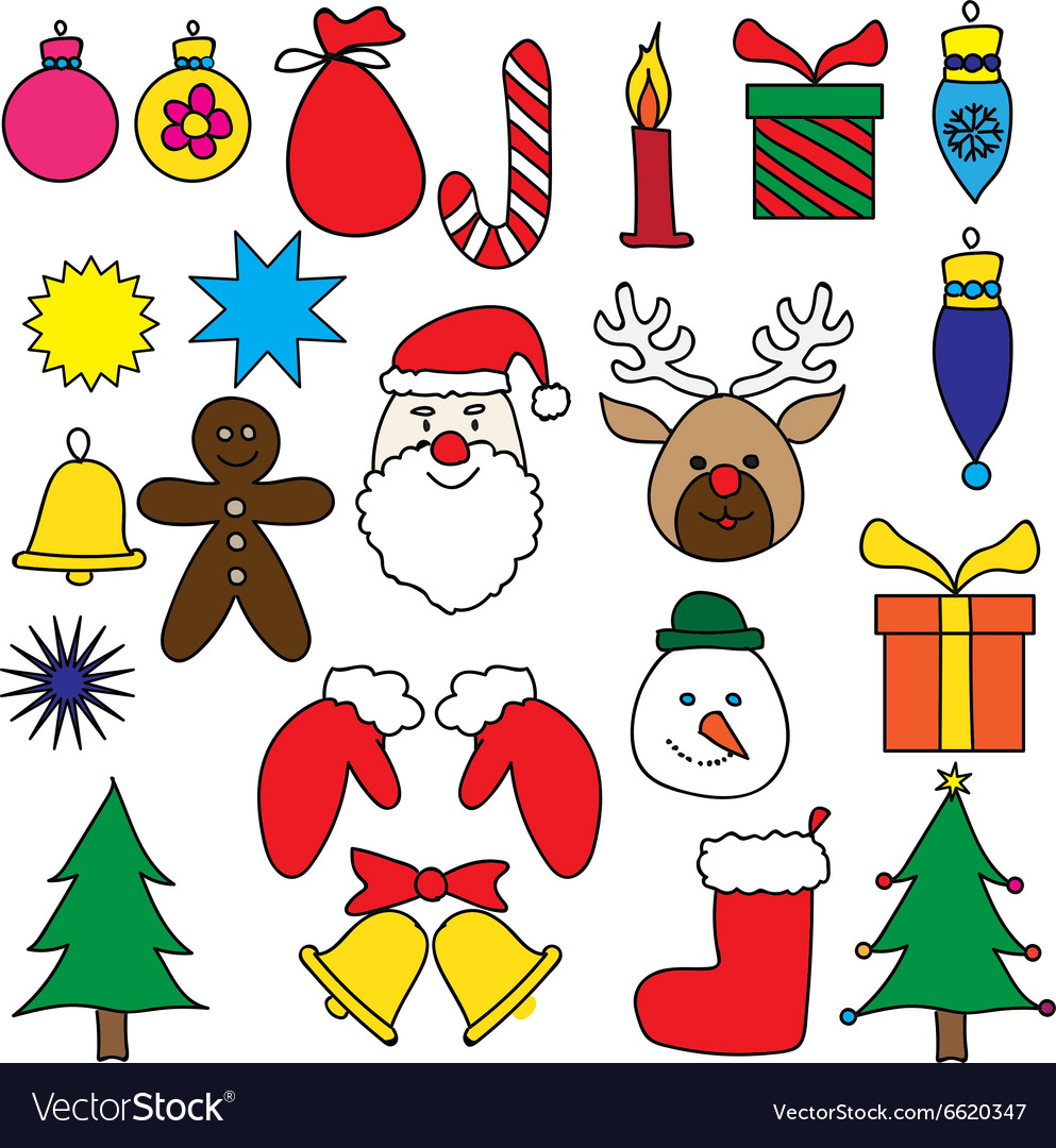 christmas drawing ornament color set vector 6620347