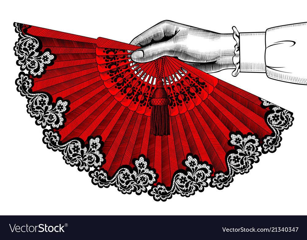 Female hand with red open fan Royalty Free Vector Image