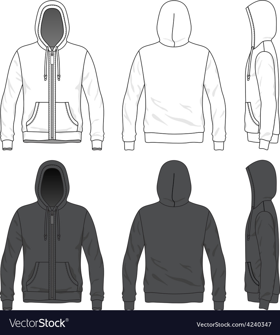 Front back and side views of blank hoodie with Vector Image