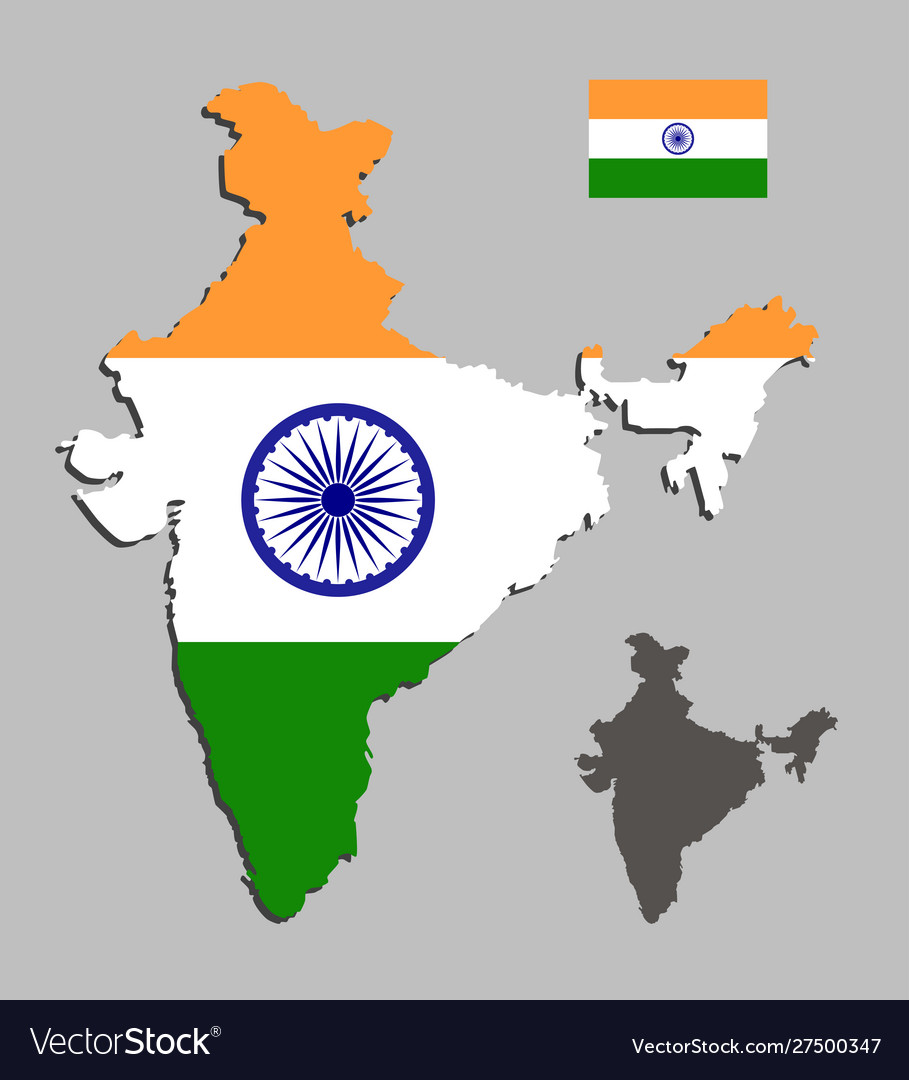 India country map and flag silhouette template Vector Image