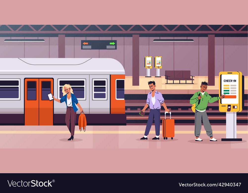 People pay of station tickets contactless Vector Image