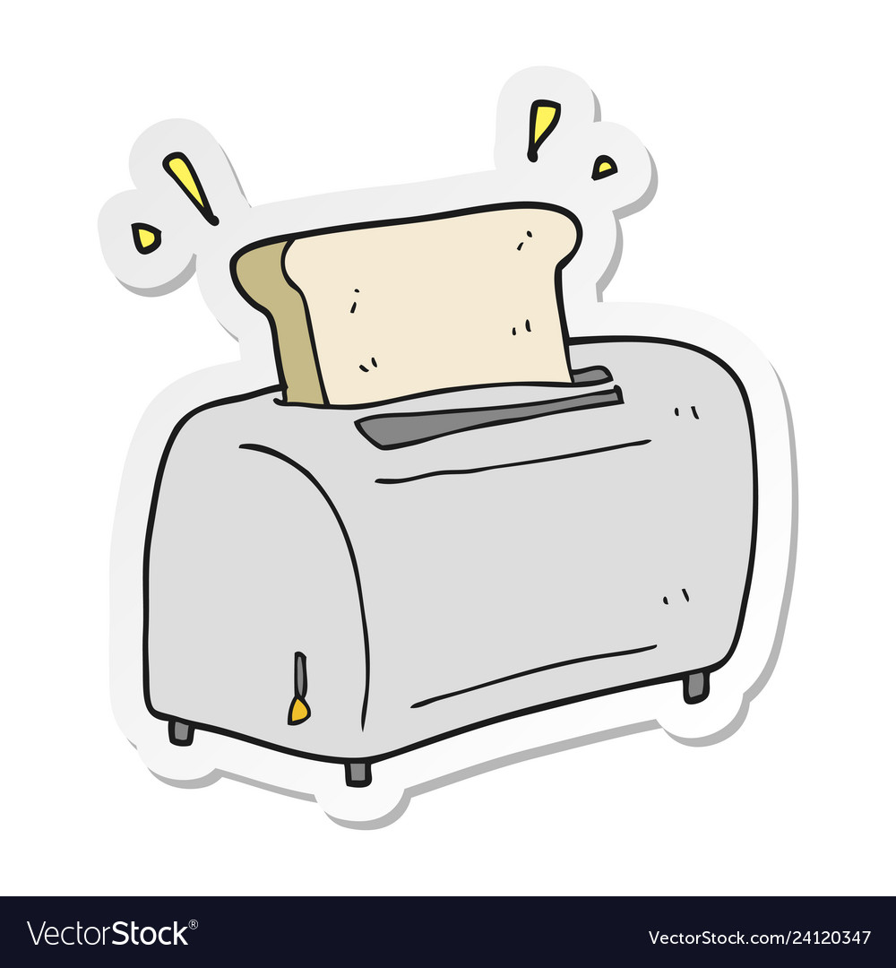 Sticker of a cartoon toaster Royalty Free Vector Image