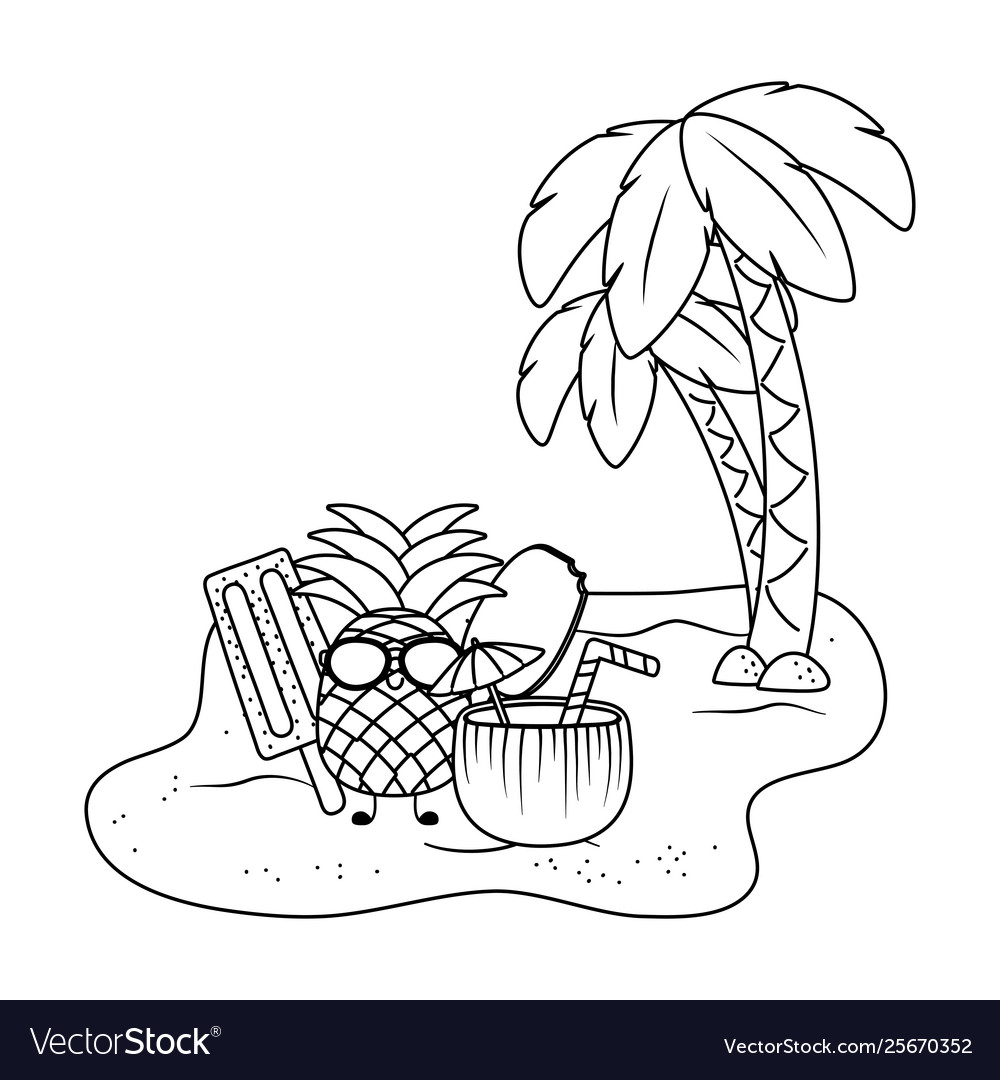 Summer and beach cute cartoons in black and white Vector Image