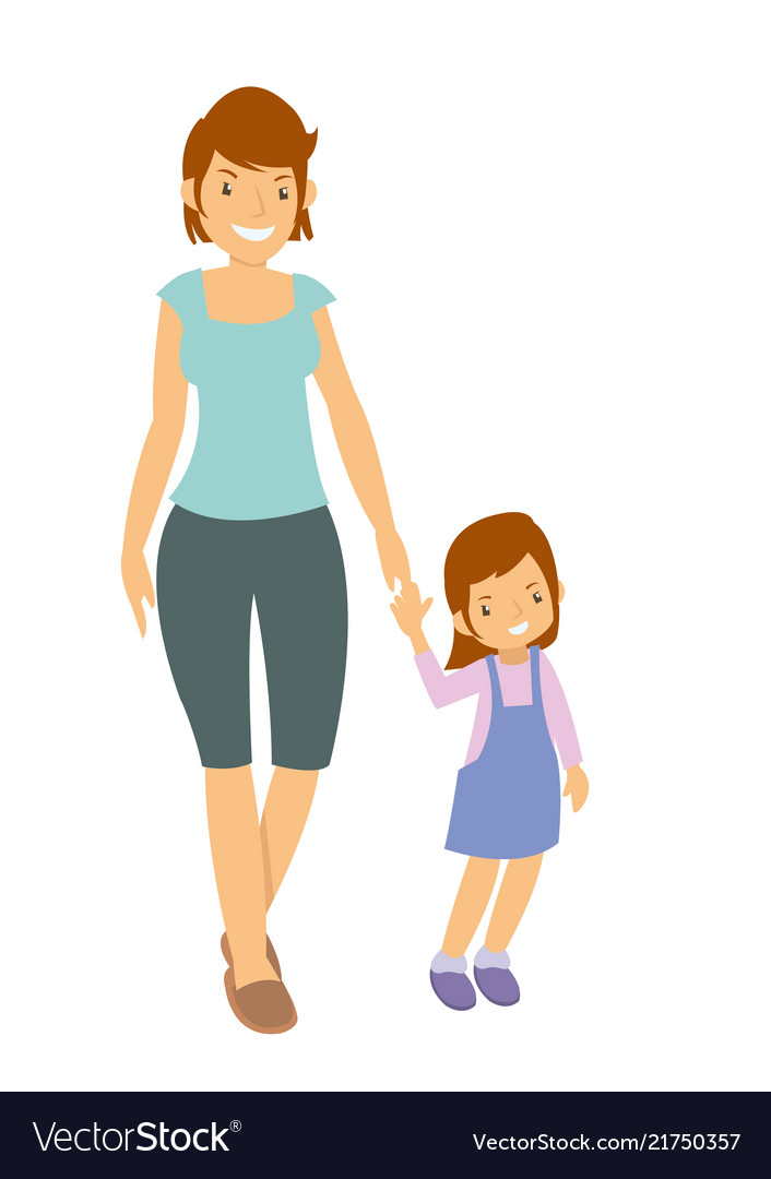 Mother and daughter walking outside Royalty Free Vector