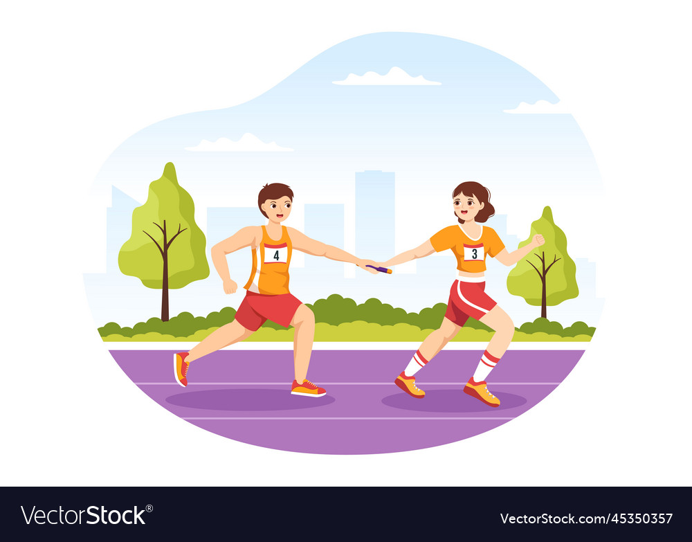 Relay race by passing the baton to teammates Vector Image