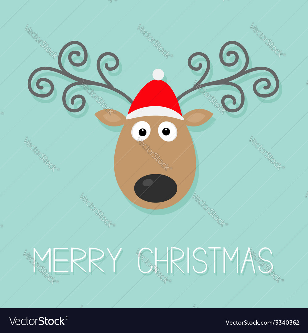Cute cartoon deer with curly horns and red hat Vector Image Cute cartoon deer with curly horns and red hat Vector Image