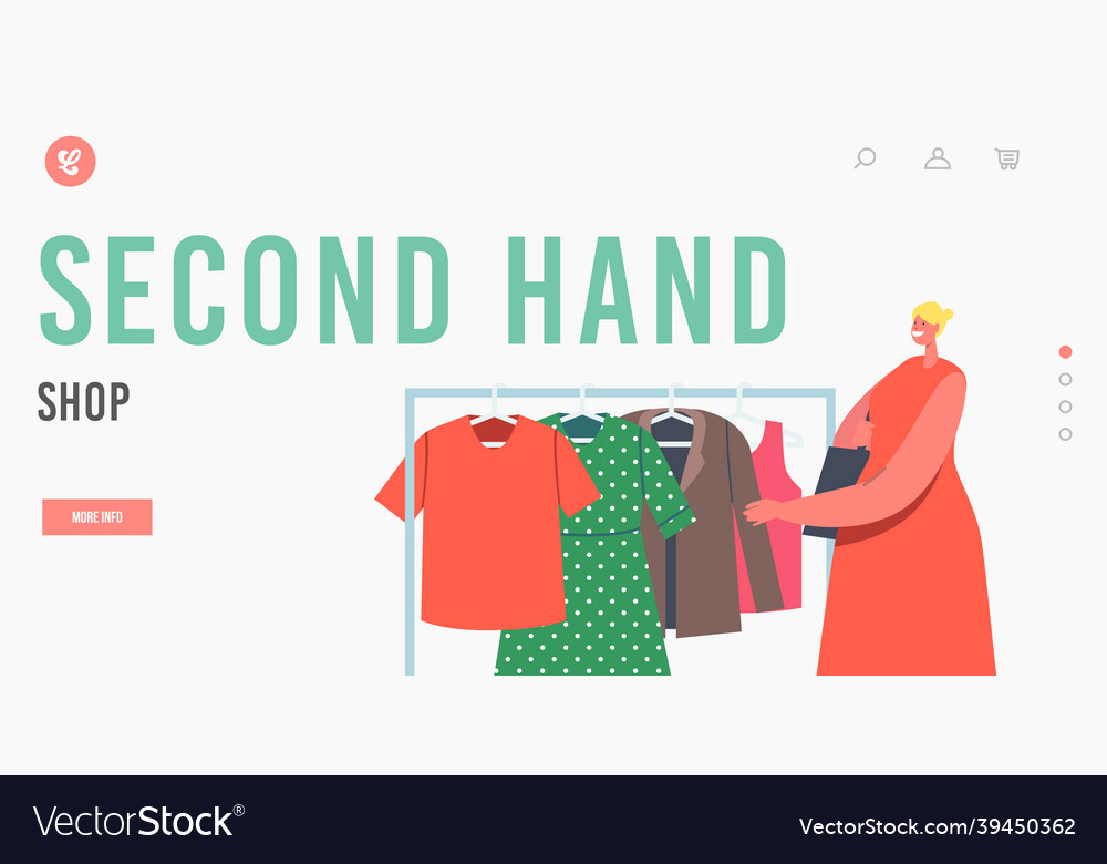 Second hand shop landing page template female vector image Second hand shop landing page template female