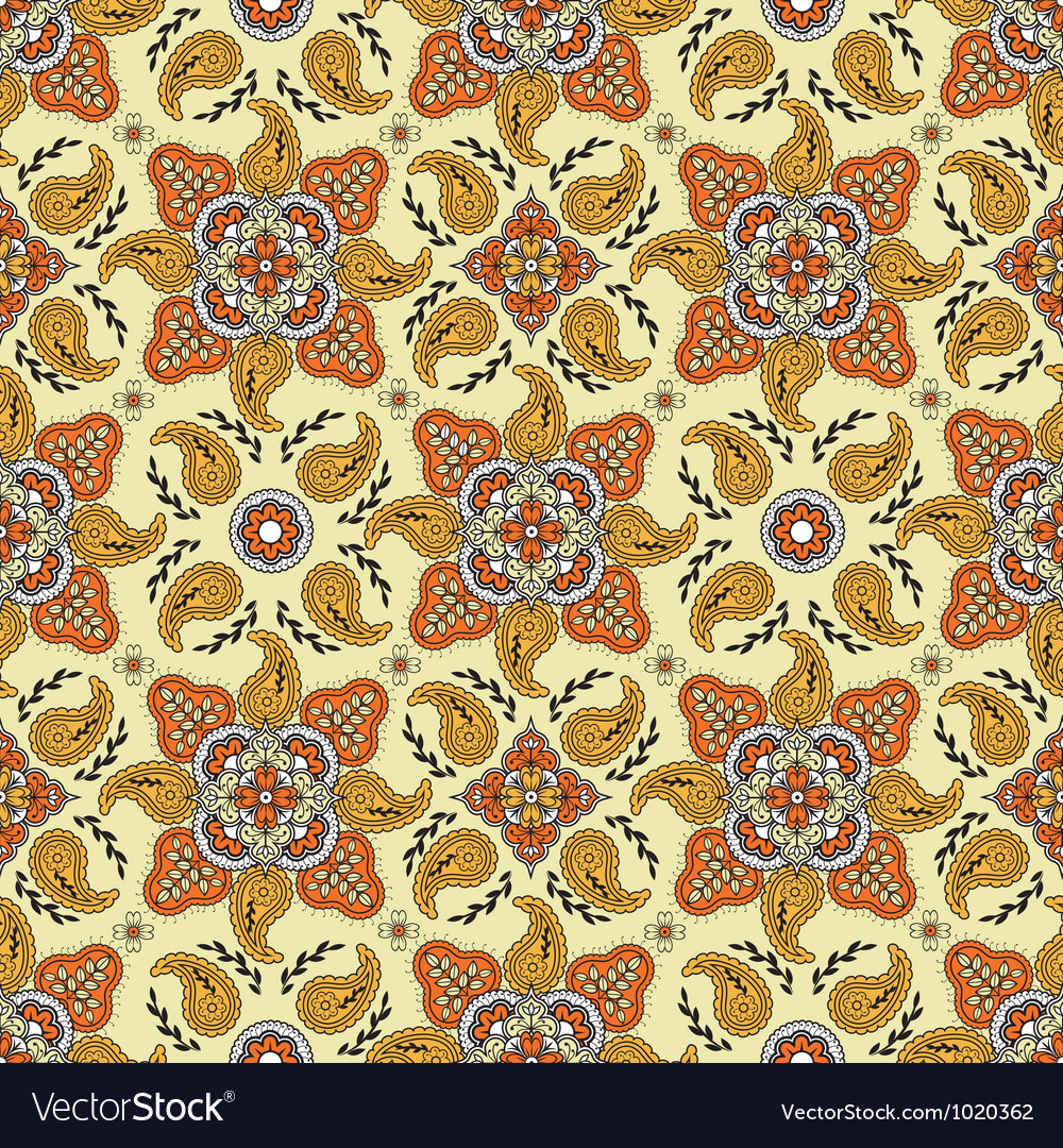 Yellow orange paisly pattern Royalty Free Vector Image