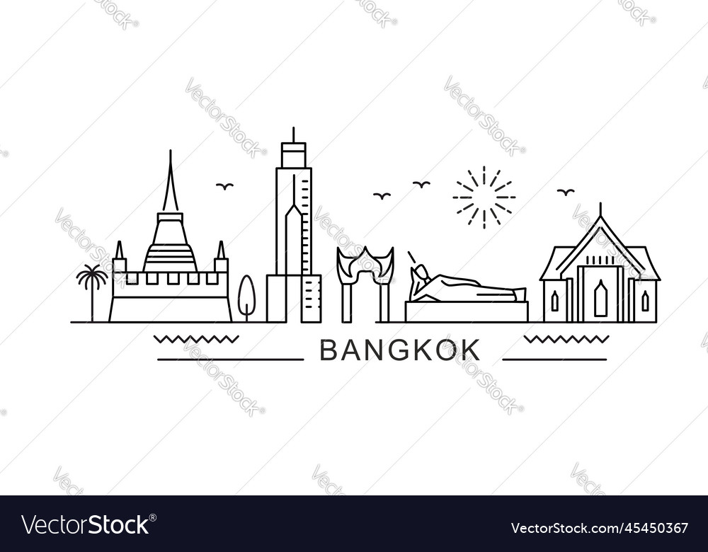 Bangkok city line view poster print minimal Vector Image