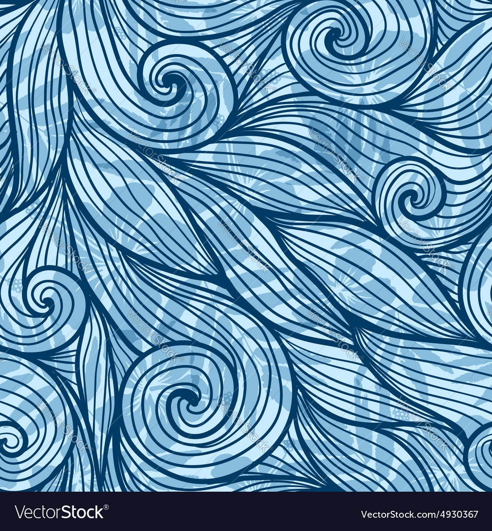 Blue hair curls waves seamless pattern