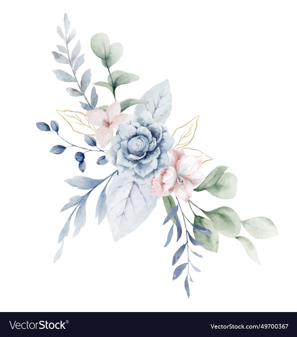 Dusty blue floral clipart boho navy blue bouquet Vector Image