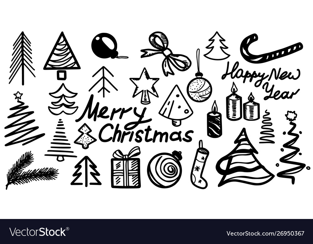 Hand drawn christmas doodles winter holiday