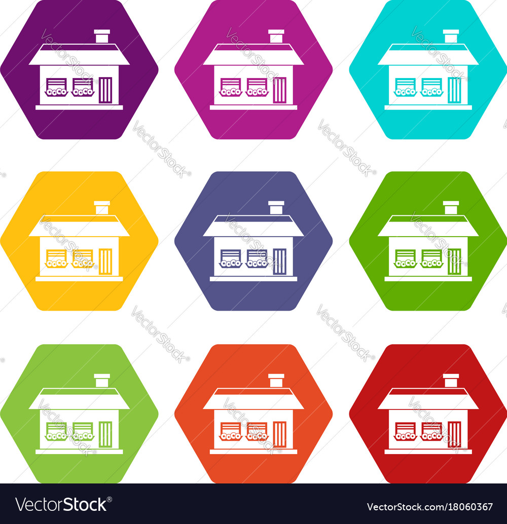 One storey house with two windows icon set color Vector Image