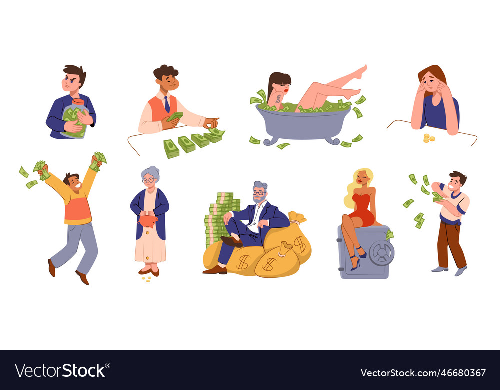 Poverty and richness characters money spending Vector Image