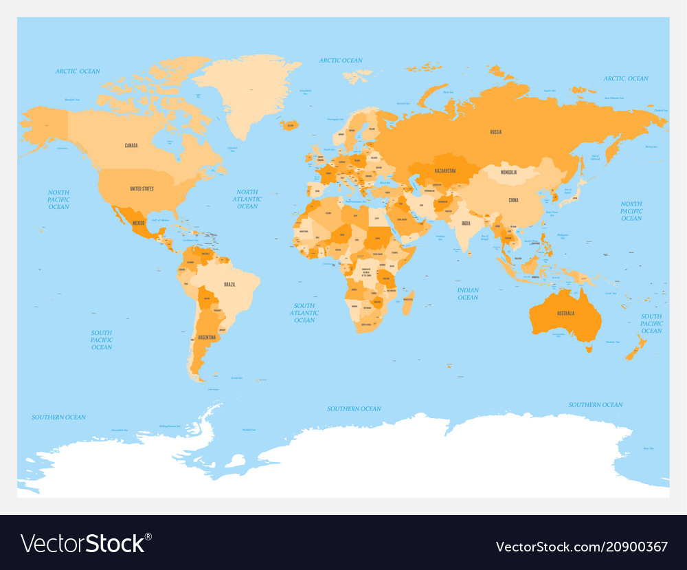 World Map Atlas Colored Political Map With Blue Vector Image
