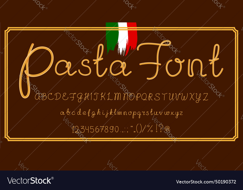 Italian pasta font or type spaghetti typeface Vector Image