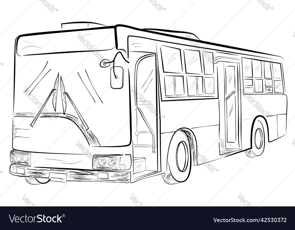 Sketch of classic big bus low angle perspective Vector Image