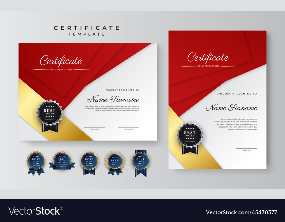 Red and gold certificate of achievement border Vector Image